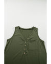 Jungle Green Half Button V Neck Patched Pocket Tank Top - XL