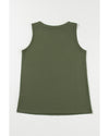 Jungle Green Half Button V Neck Patched Pocket Tank Top - XL