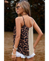 Khaki Leopard Contrast Patchwork Spaghetti Strap Tank Top - L