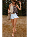 Khaki Leopard Contrast Patchwork Spaghetti Strap Tank Top - L