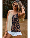 Khaki Leopard Contrast Patchwork Spaghetti Strap Tank Top - L