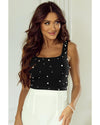 Black Pearl Decor Square Neck Sleeveless Crop Top - XL