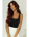 Black Pearl Decor Square Neck Sleeveless Crop Top - XL