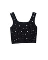 Black Pearl Decor Square Neck Sleeveless Crop Top - XL