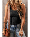 Black Floral Jacquard Square Neck Tank Top - XL