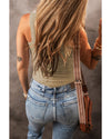 Smoke Gray Floral Jacquard Square Neck Tank Top - 2XL