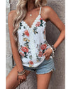 White Floral Print Lace V Neck Tank Top - L