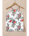 White Floral Print Lace V Neck Tank Top - L