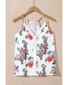 White Floral Print Lace V Neck Tank Top - L