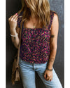 Rose Boho Frilled Straps Floral Tank Top - L