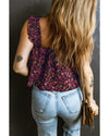 Rose Boho Frilled Straps Floral Tank Top - L