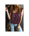 Rose Boho Frilled Straps Floral Tank Top - L