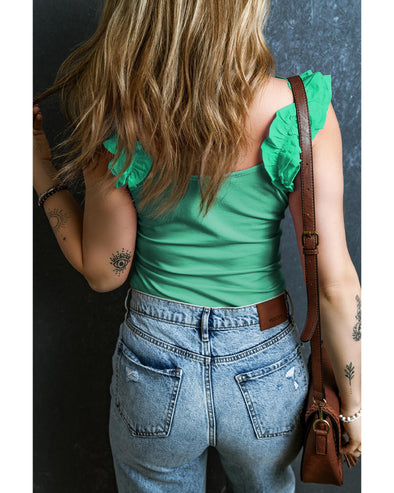 Mint Green Ruffled Wide Straps Slim Tank Top - L