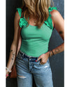 Mint Green Ruffled Wide Straps Slim Tank Top - L