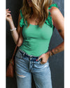 Mint Green Ruffled Wide Straps Slim Tank Top - L