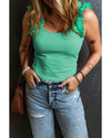 Mint Green Ruffled Wide Straps Slim Tank Top - L