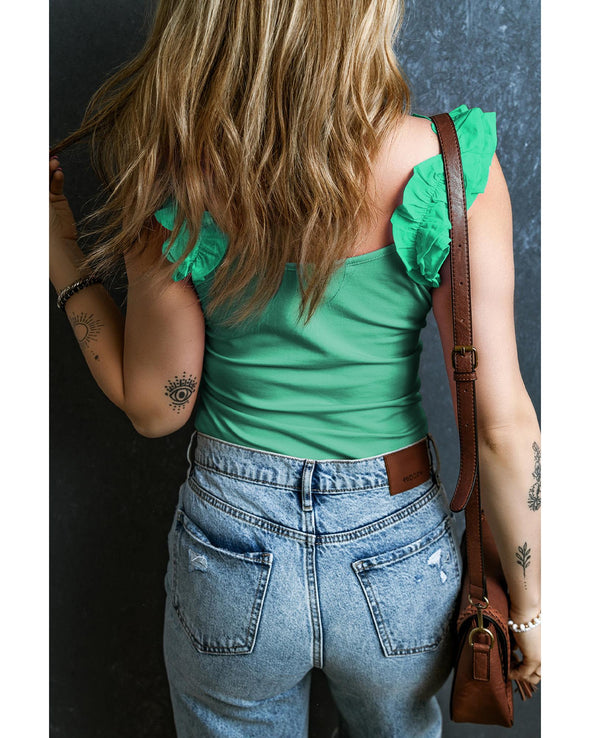 Mint Green Ruffled Wide Straps Slim Tank Top - XL