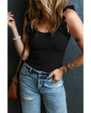 Black Ruffled Wide Straps Slim Tank Top - XL