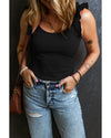 Black Ruffled Wide Straps Slim Tank Top - XL