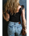 Black Ruffled Wide Straps Slim Tank Top - XL