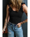Black Ruffled Wide Straps Slim Tank Top - XL