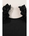 Black Ruffled Wide Straps Slim Tank Top - XL