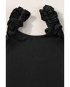 Black Ruffled Wide Straps Slim Tank Top - XL