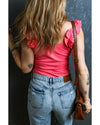 Strawberry Pink Ruffled Wide Straps Slim Tank Top - XL
