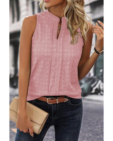 Pink Lattice Textured Split Neck Tank Top - L