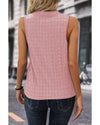 Pink Lattice Textured Split Neck Tank Top - L