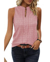 Pink Lattice Textured Split Neck Tank Top - L