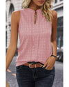 Pink Lattice Textured Split Neck Tank Top - L