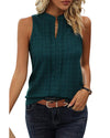 Sea Green Lattice Textured Split Neck Tank Top - S