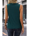 Sea Green Lattice Textured Split Neck Tank Top - S