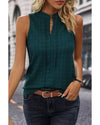 Sea Green Lattice Textured Split Neck Tank Top - S
