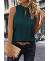 Sea Green Lattice Textured Split Neck Tank Top - S