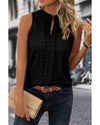 Black Lattice Textured Split Neck Tank Top - L