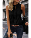 Black Lattice Textured Split Neck Tank Top - M