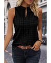Black Lattice Textured Split Neck Tank Top - M
