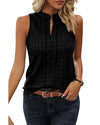 Black Lattice Textured Split Neck Tank Top - S