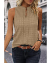 Light French Beige Lattice Textured Split Neck Tank Top - L