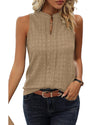 Light French Beige Lattice Textured Split Neck Tank Top - L