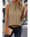 Light French Beige Lattice Textured Split Neck Tank Top - L