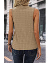 Light French Beige Lattice Textured Split Neck Tank Top - L