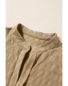 Light French Beige Lattice Textured Split Neck Tank Top - L