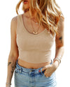 Apricot Ribbed Knit Sheath Sleeveless Crop Top - L