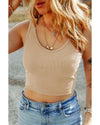 Apricot Ribbed Knit Sheath Sleeveless Crop Top - M