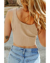 Apricot Ribbed Knit Sheath Sleeveless Crop Top - M