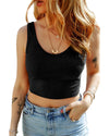 Black Ribbed Knit Sheath Sleeveless Crop Top - XL