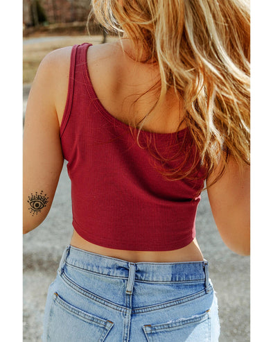 Racing Red Ribbed Knit Sheath Sleeveless Crop Top - M